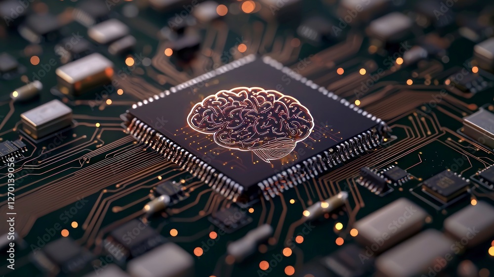 Poster ai brain chip futuristic microchip neural network deep learning machine intelligence