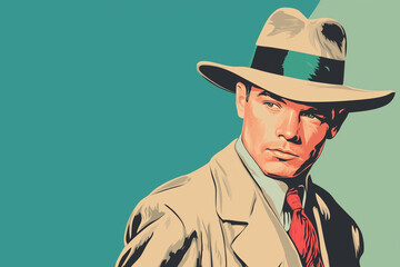 Guy from 1940s Illustrated Isolated Color Background