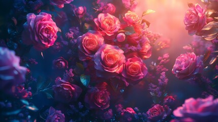 Beautiful roses blooming in soft lighting