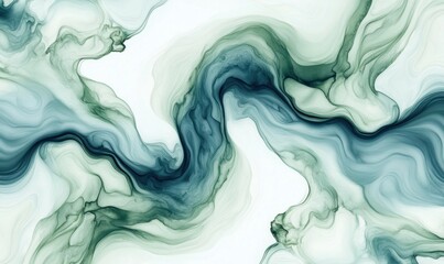 Abstract fluid art with swirling green and blue patterns on a light background, suitable for decor