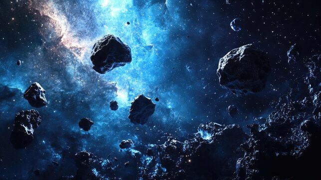 Deep Space Nebula with Scattered Metallic Asteroids and Cosmic Dust in Ultra HD