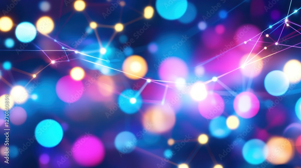 Poster abstract networking background with colorful bokeh and glowing lines