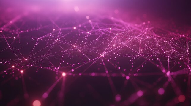 Glowing nodes and connections in a digital network, symbolizing interconnected technology and innovation.