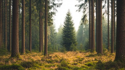 Fototapeta premium Majestic Pine Forest Tranquil Nature Scene Serene Woods