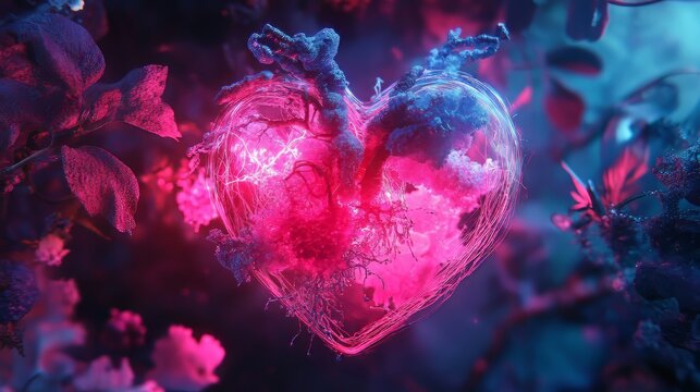 Heart-shaped glass with fantastical flora.