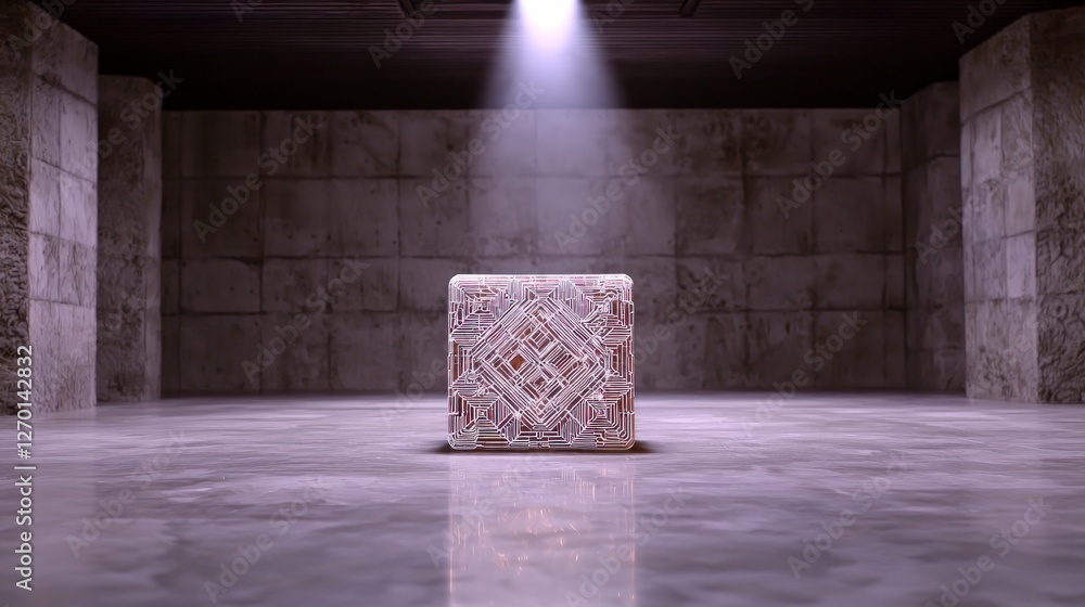 Poster futuristic geometric cube illuminated 3d design abstract technology modern architecture