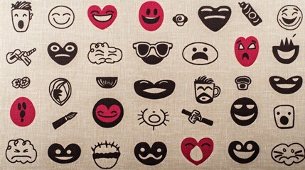 Diverse Cartoon Faces Textile Print  Joy  Sorrow  Anger  Happiness  Emotions