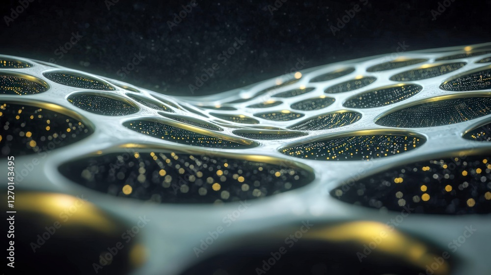 Poster abstract metallic surface with golden data points futuristic tech background