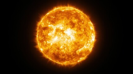 A vibrant image of the sun, showcasing its fiery surface and radiating energy against a dark backdrop.