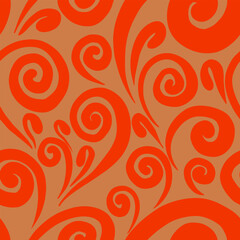 Abstract floral curves on a brown background. Colorful abstract vintage. Summer groovy textile design.