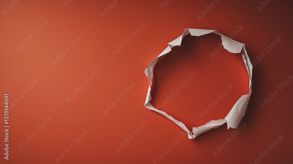 Poster torn paper hole red background abstract design edgy texture minimalist frame