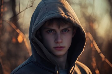 Teen wearing Hoodie created with Generative AI Technology, ai, generative