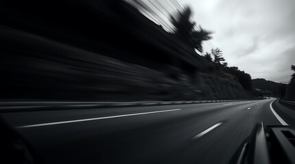 High-Speed Driving, Motion Blur, Dark Highway Landscape