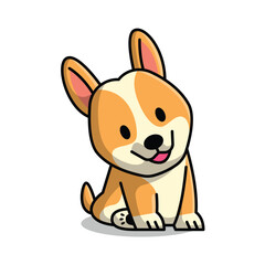CUTE CORGI PUPPY IS SITTING CARTOON ILLUSTRATION