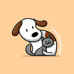 CUTE GREY KITTEN IS HUGGING A PUPPY LOGO DESIGN