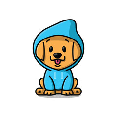 CUTE PUPPY IS WEARING HOODY CARTOON ILLUSTRATION