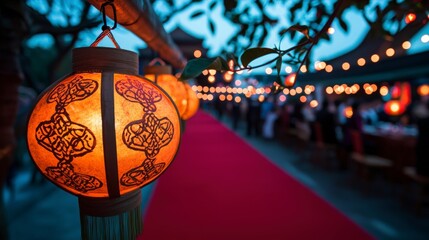 Illuminated Lanterns Line Red Carpet Gala Event