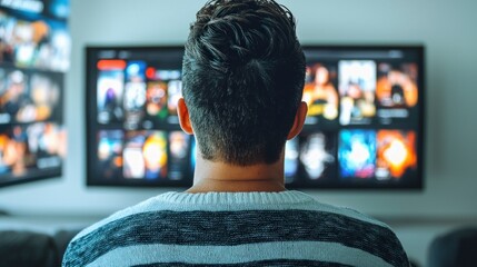Man Watching Streaming Service Movies TV Shows Online Home Entertainment