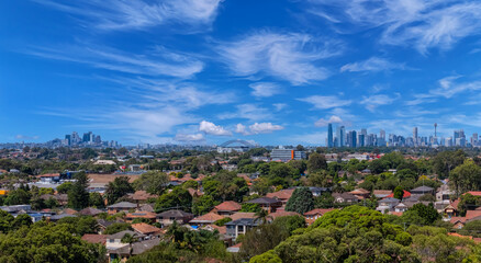 Aerial View of Sydney Suburbia Sydney Harbour and  CBD the urban sprawl of NSW Australia