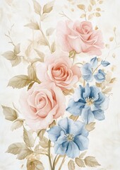 Elegant Botanical Wedding Stationery Design with Delicate Spring Flowers and Gold Foil Accents