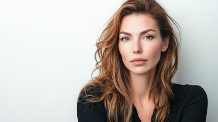 Fototapeta premium Elegant Portrait of a Confident Woman with Natural Beauty and Soft Lighting