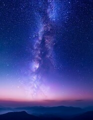 心を穏やかにする深い紫と青のグラデーション、夜空に浮かぶ光の粒が静寂と神秘を演出。 