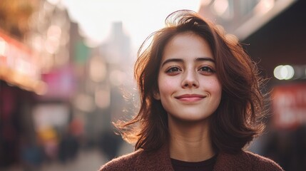 Obraz premium Confident Young Woman City Street Portrait Natural Light Urban Background