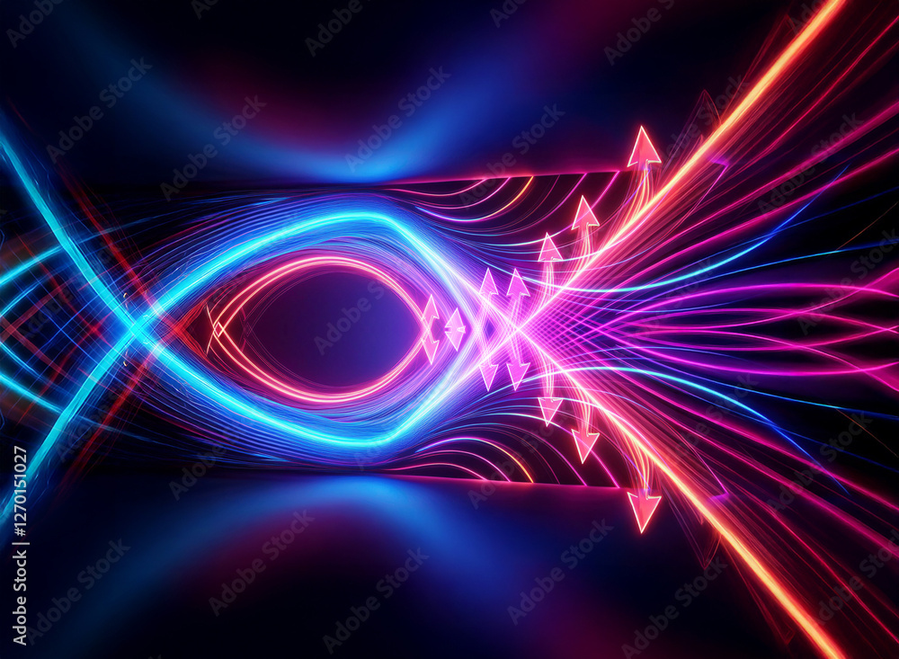 Poster vibrant neon lines of blue and pink converge in a dynamic abstract design, creating a futuristic and