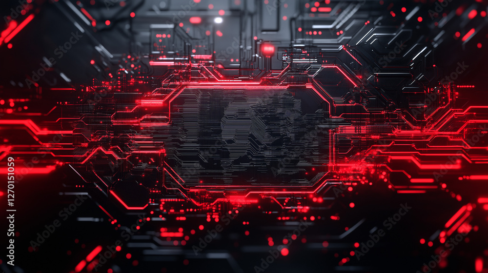 Poster cybernetic core: a mesmerizing digital rendering of a futuristic circuit board, glowing with vibrant