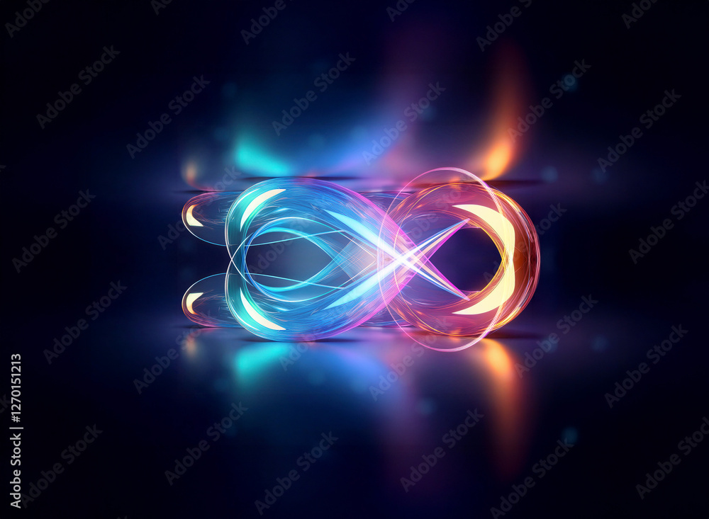 Wall mural abstract luminous shape with intertwining blue and orange glowing elements on a dark backdrop. the d