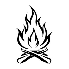 Stylized flame tattoo design with logs: black and white fire illustration
