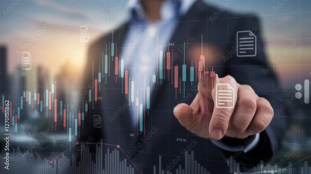 Aufkleber man uses digital interface to manage financial data effectively