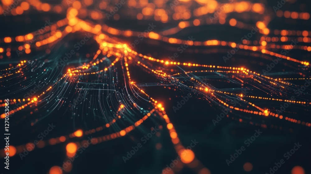 Aufkleber dynamic 3d rendered abstract network of glowing orange and teal particles