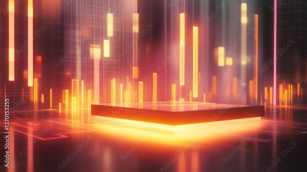 Poster futuristic technology background with glowing platform and data streams