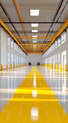 Obraz premium Bright Industrial Warehouse Interior with Yellow Floor Markings