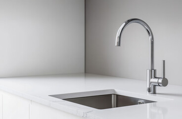 Sleek kitchen sink with modern faucet and marble countertop design