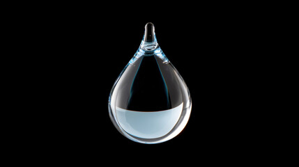 clear water droplet suspended mid air, showcasing its unique shape and clarity. droplet reflects light beautifully, creating mesmerizing visual