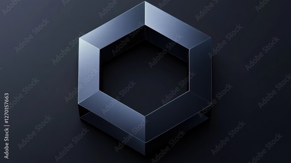 Poster abstract metallic hexagon frame on dark background with shadow effect