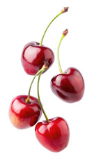 flying cherries isolated on transparent white background, clipping path