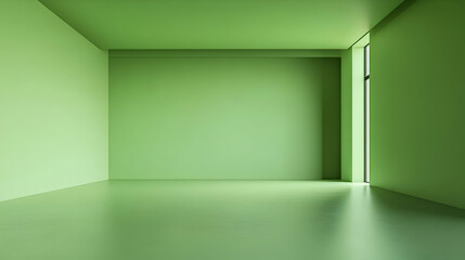 Empty green room, sunlight, window, minimalist design, interior design