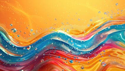 Abstract Colorful Liquid Waves with Bubbles
