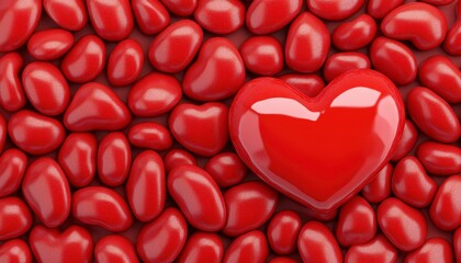 Fototapeta premium Large Glossy Red Heart Among Many Smaller Hearts