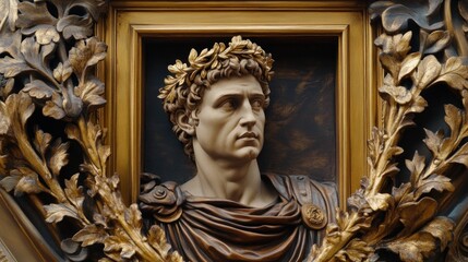 Obraz premium Classical Roman Bust Sculpture Framed in Ornate Gilded Foliage Design