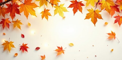 scattered beech leaves create a warm and cozy atmosphere, soft lighting, beech leaves white background