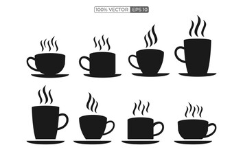 Coffee cup icon set. Cups of coffee tea collection. Hot drink icon.stock vector.