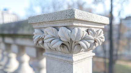 Obraz premium Ornate stone balustrade pillar, park setting