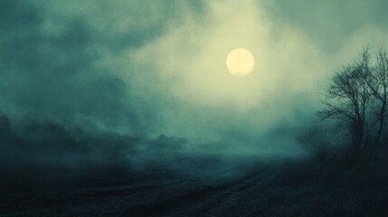 Fototapeta premium Mystical Moonlight Night in Foggy Field
