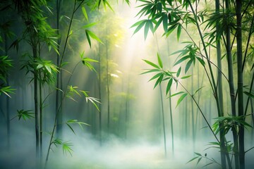 Serene Mist-Shrouded Bamboo Forest at Dawn A Tranquil and Picturesque Scene of Nature's Peaceful Beauty