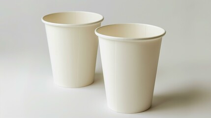 Two Empty White Paper Cups on a White Background Simple Clean Minimalist Product Photography