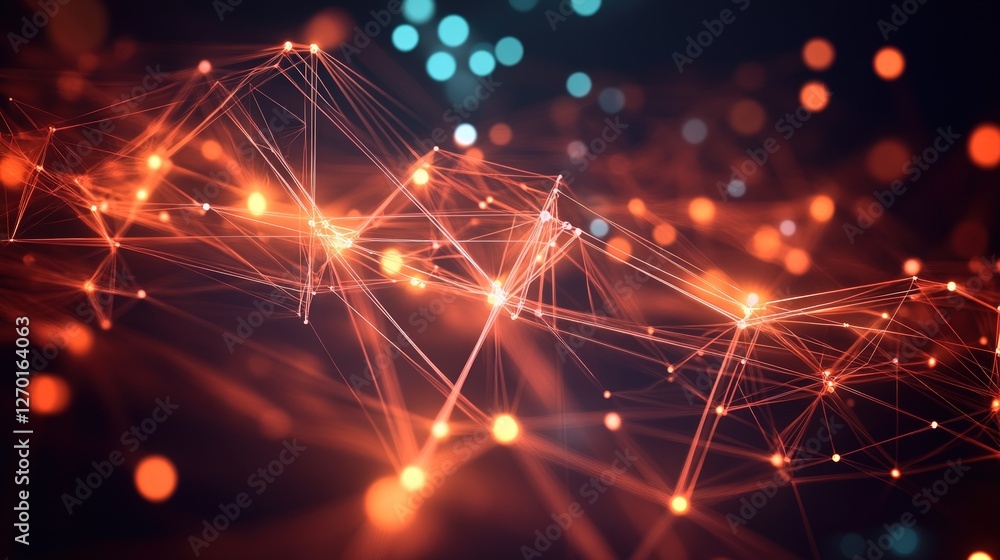 Poster glowing red and orange abstract network 3d render